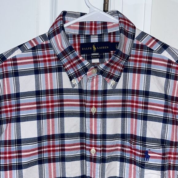 Pony Polo by Ralph Lauren Red White Blue Pocket SS 4th of July Cotton Shirt L - Picture 1 of 6